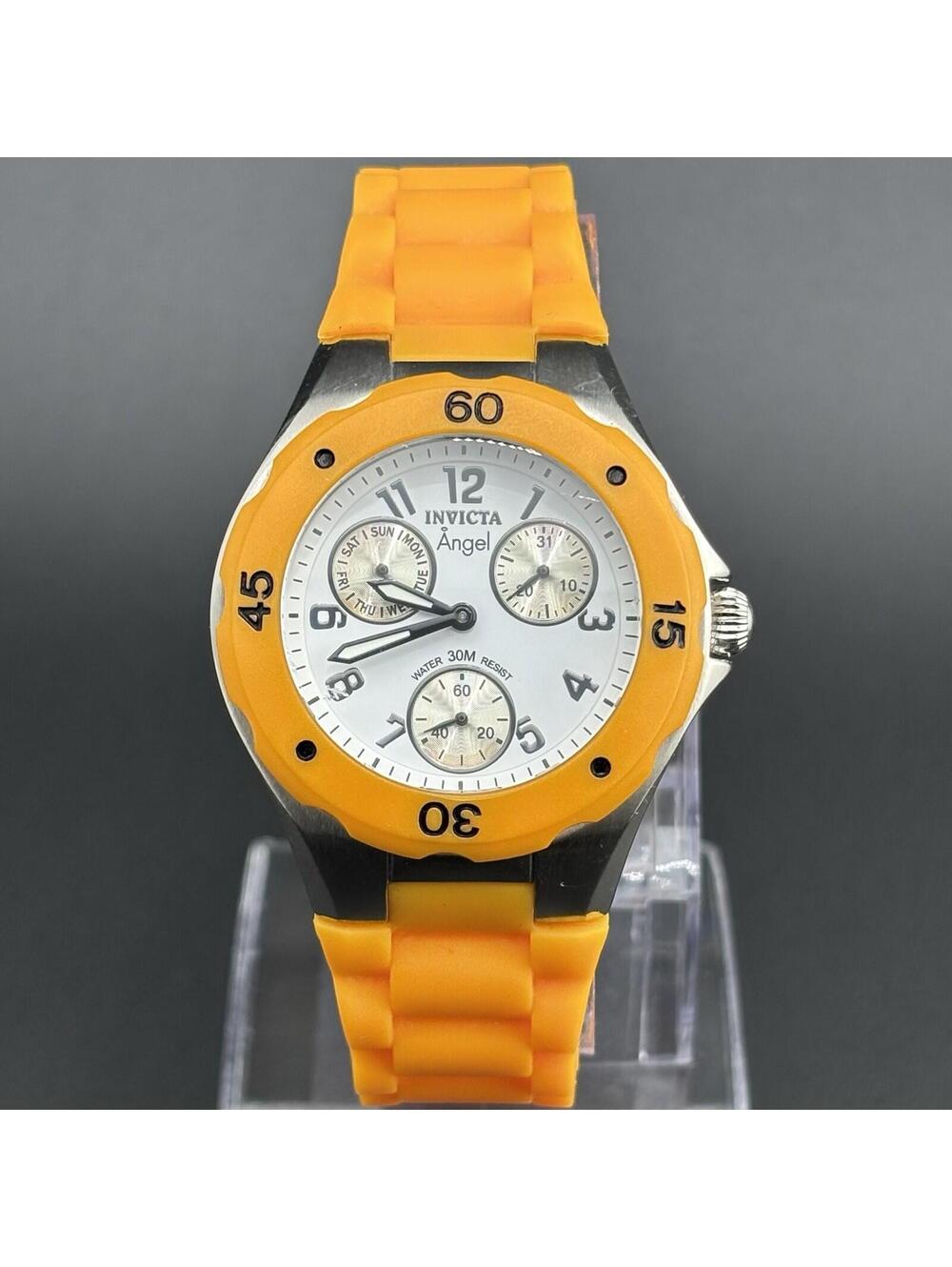 Invicta Angel Orange Ladies Multi-Function 38mm Watch White Dial Silicone Band